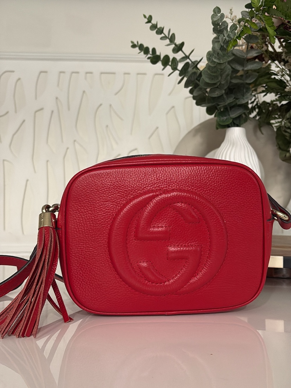 Gucci Red Leather Soho Disco Tassel Crossbody Bag
